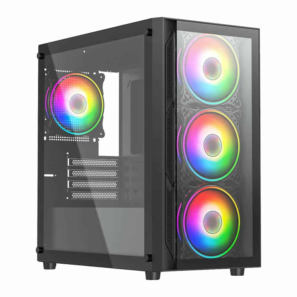 Vida Lucid Black MicroATX Tower Tempered Glass PC Gaming Case inc 4x ARGB Fans